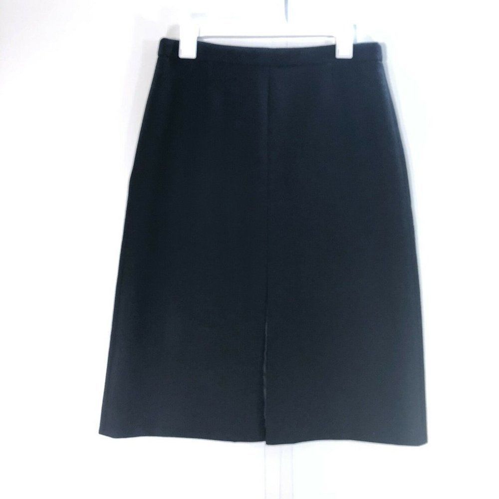 J Crew Wool Flannel Pencil Skirt Ladies 8 Black Big Front Slit Fully Lined